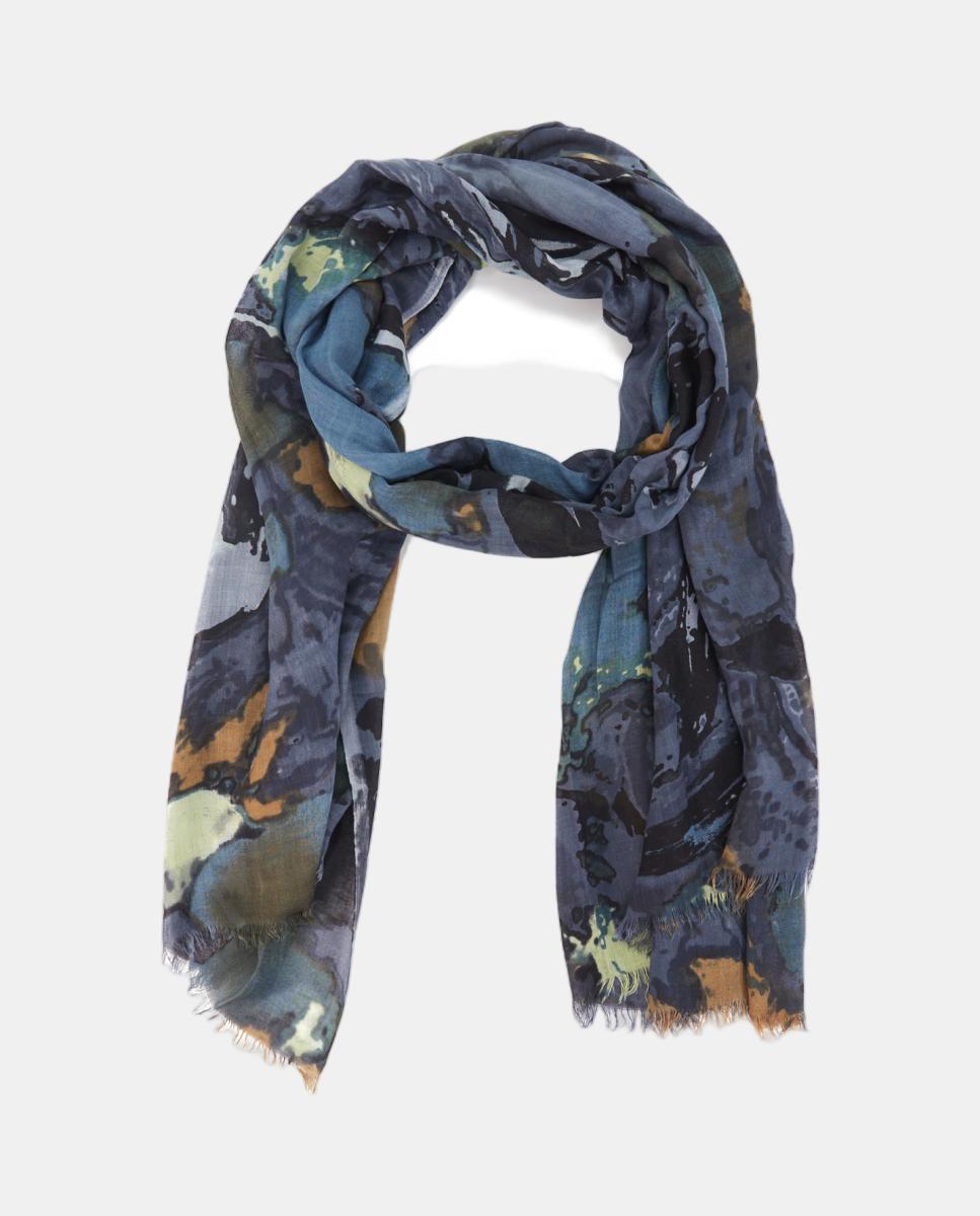 Lenço de Viscose com Estampado Abstrato Cinzento-5