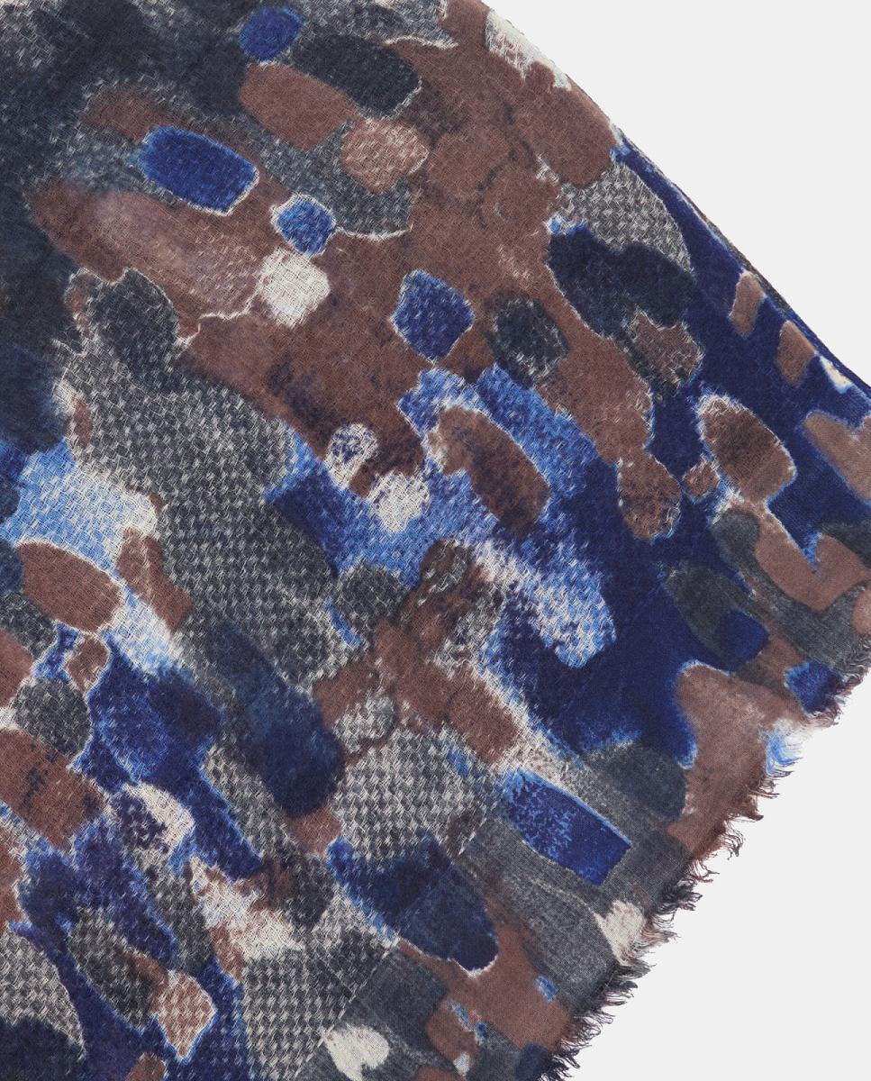 Lenço de Lã com Estampado Abstrato Azul-3