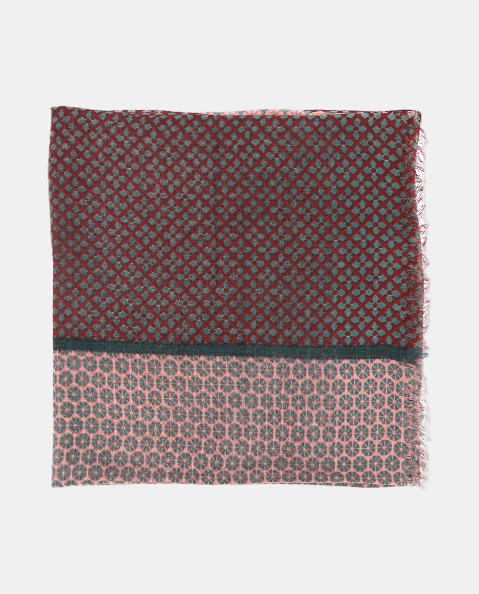 Pañuelo de lana con estampado geométrico burdeos - Abbacino - Rojo Rojo-2