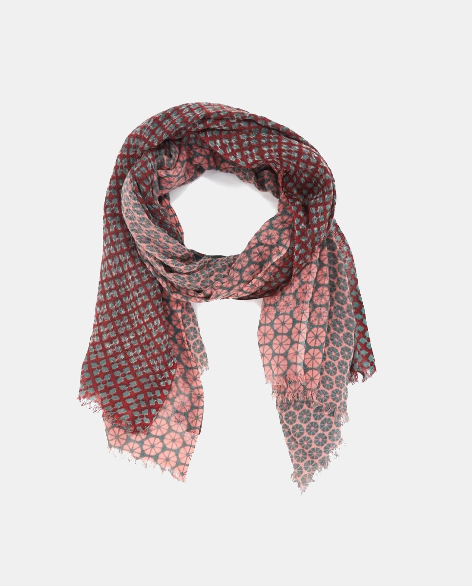 Pañuelo de lana con estampado geométrico burdeos - Abbacino - Rojo Rojo-5