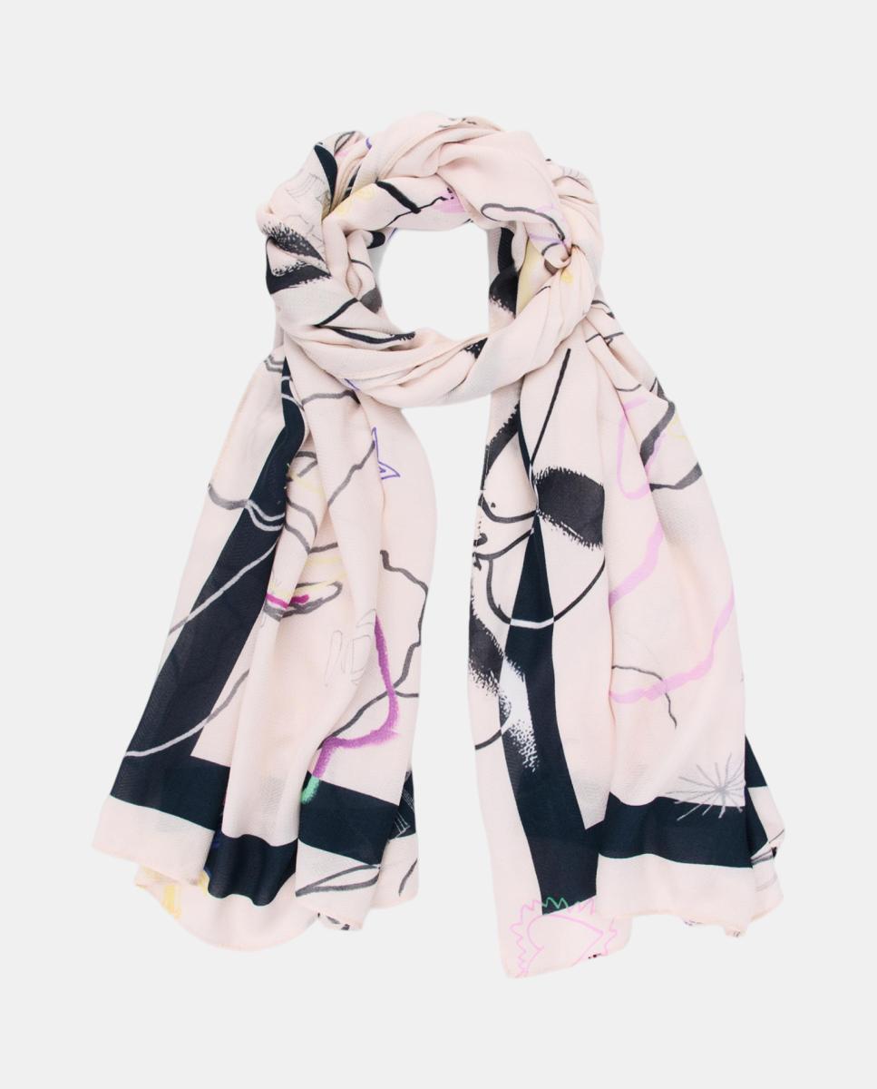 Écharpe com Estampado Floral Bege-2