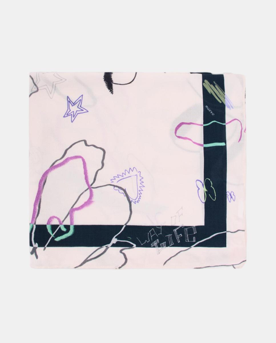 Écharpe com Estampado Floral Bege-4