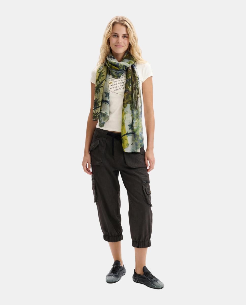 Écharpe com Estampado Retangular Verde-militar-5
