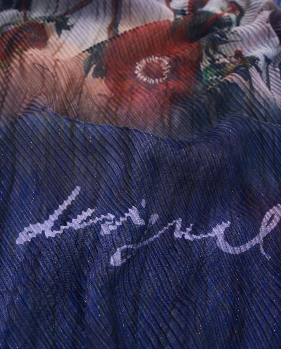 Écharpe com Estampado Floral Azul-3