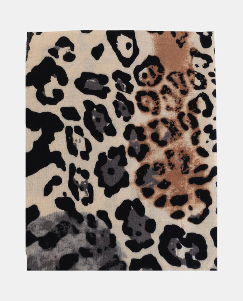 Imagen 1 de Fular rectangular de poliéster suave con estampado animal print - Kbas - Beige Beige