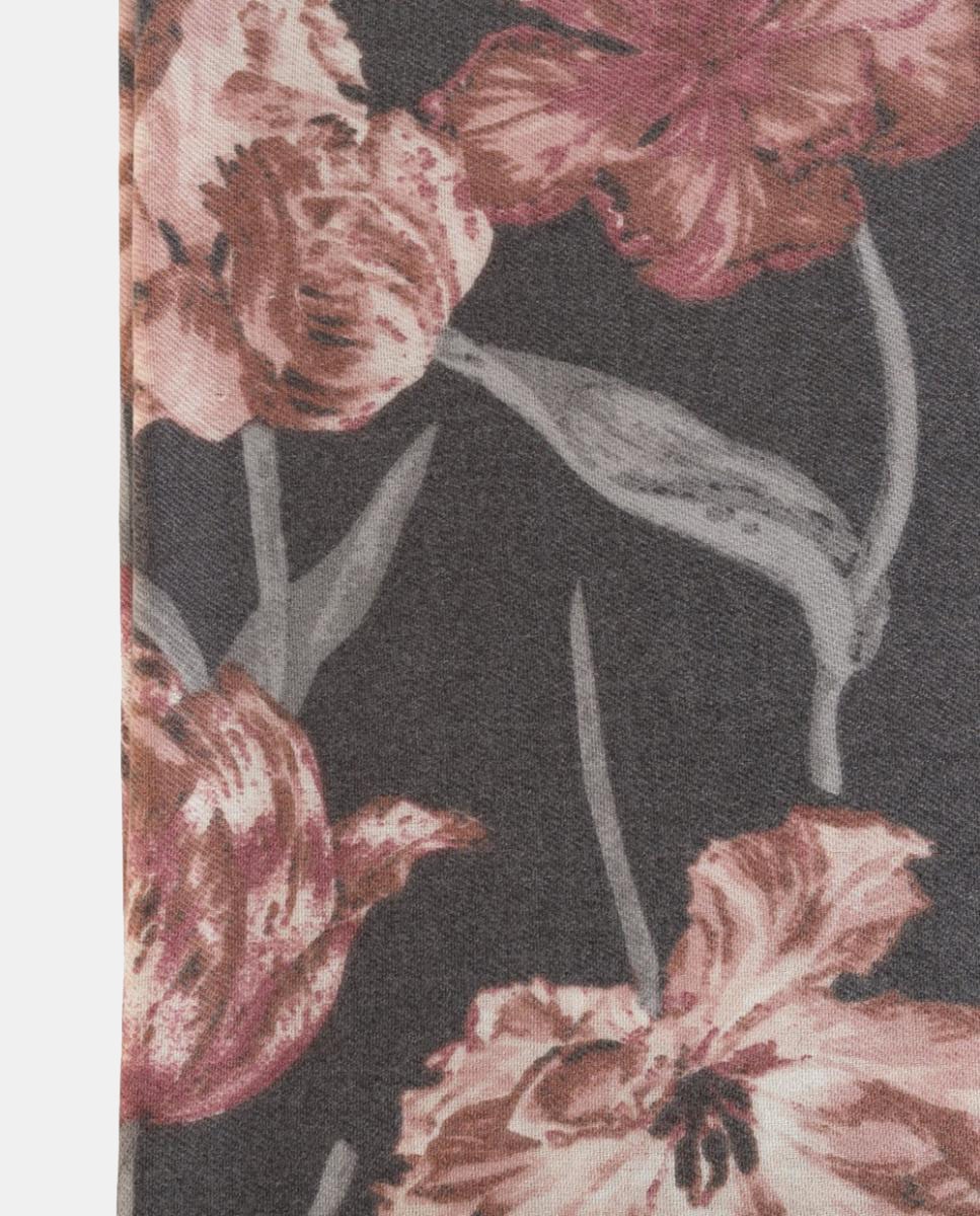Écharpe Retangular de Poliéster Suave com Estampado Floral Grande Cinzento-escuro-2