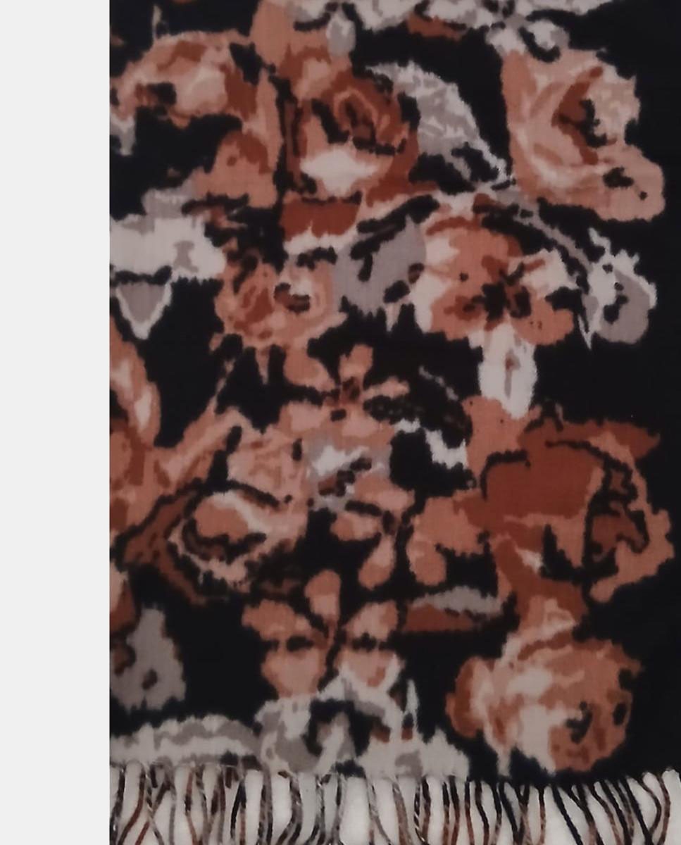 Écharpe Retangular de Poliéster Suave com Estampado Floral Grande Castanho-2
