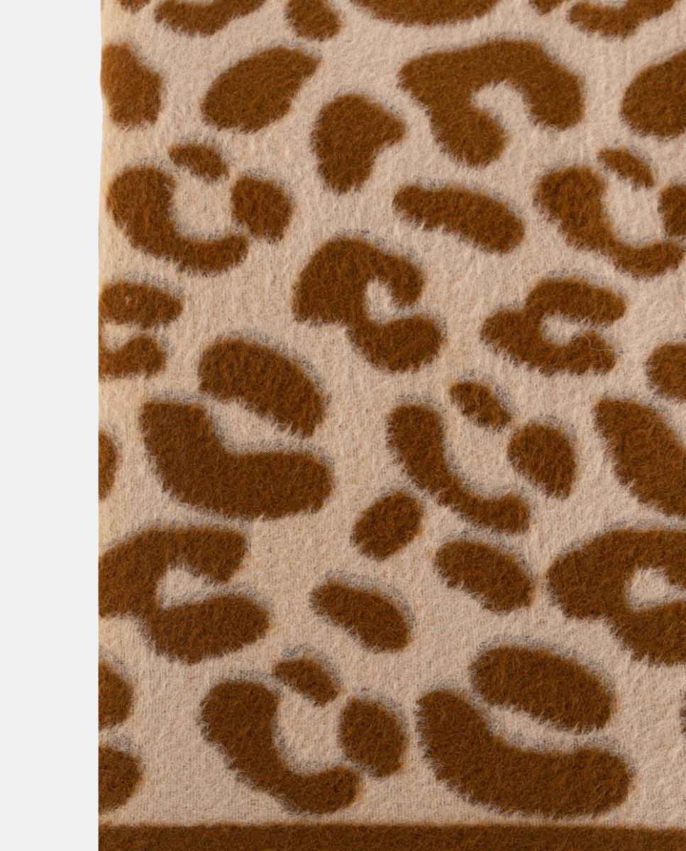 Écharpe Retangular de Jacquard com Animal Print Castanho-2