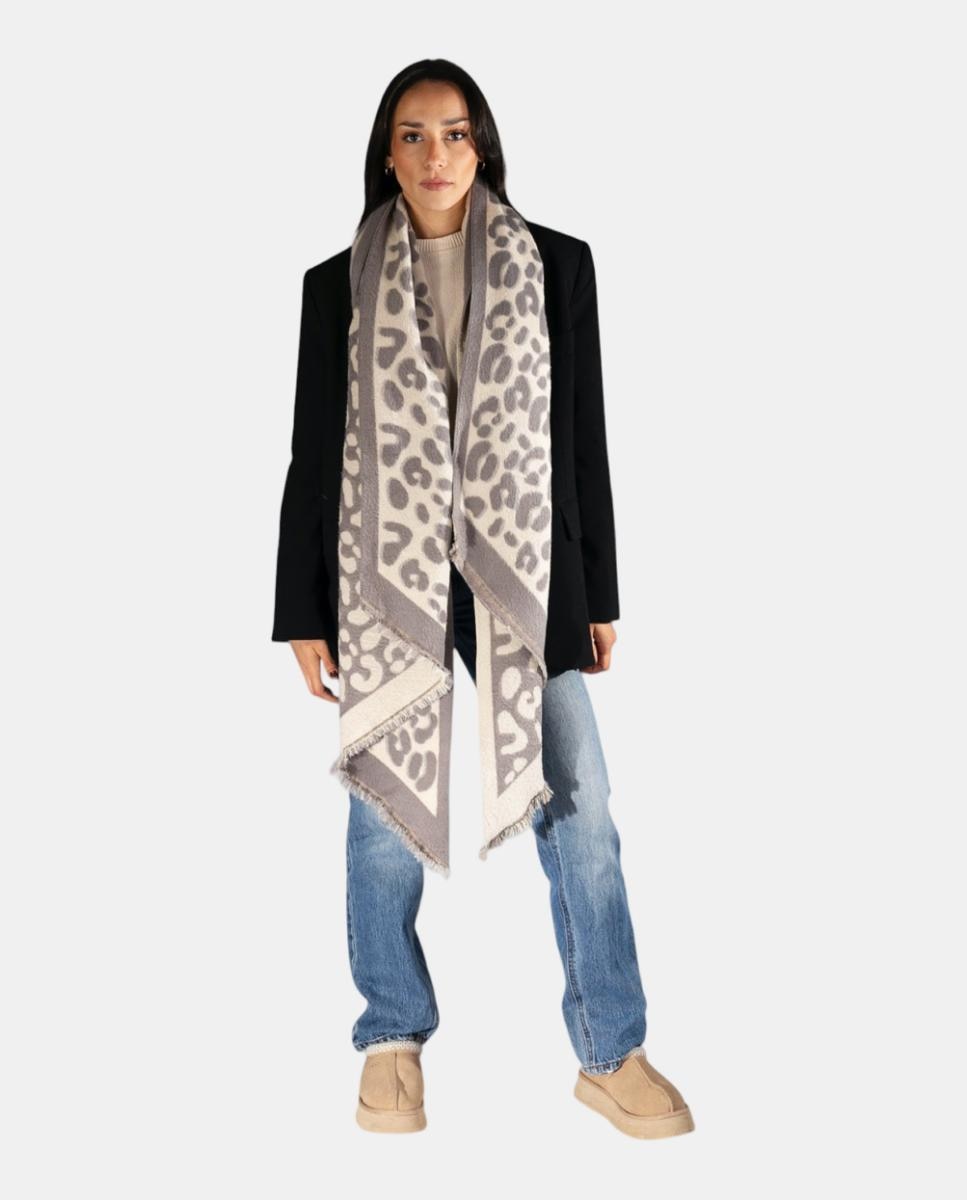 Écharpe Retangular de Jacquard com Animal Print Cinzento-3