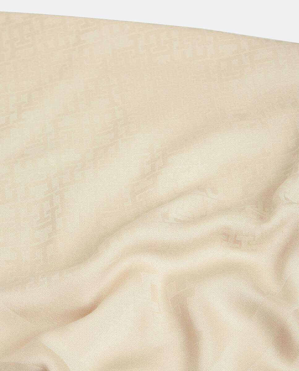 Écharpe com Estampado de Monograma Creme-3
