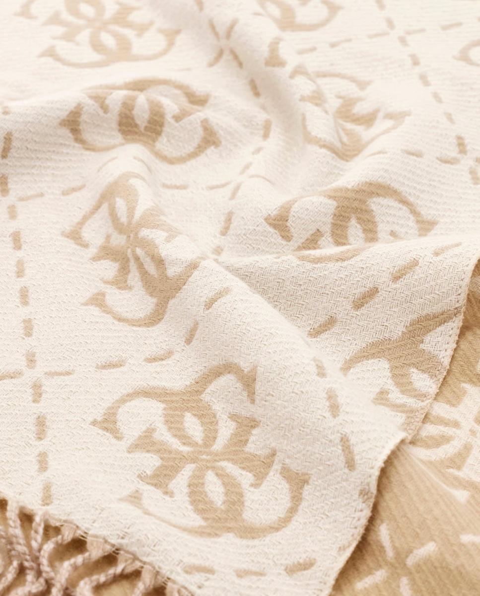 Lenço de Jacquard com Monograma de Logótipo para Mulher Bege-3