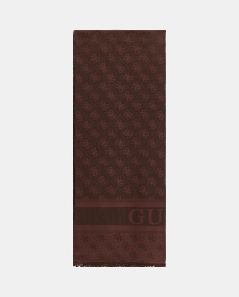 Pañuelo estampado con gráficos decorativos y logo Guess de mujer - Marrón oscuro Marrón oscuro-1