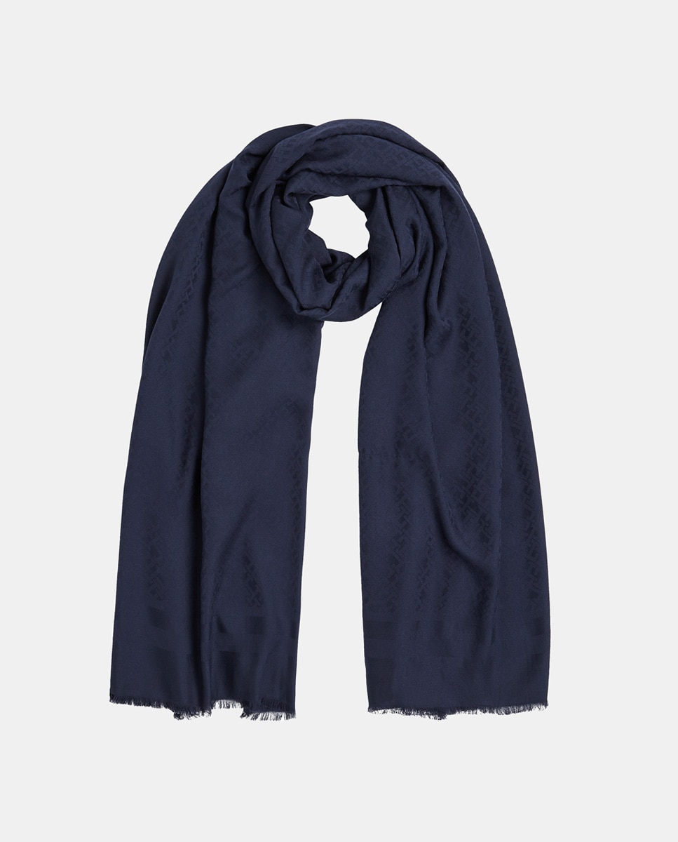 Écharpe de Algodão com Estampado - Azul-Marinho Azul-marinho-3