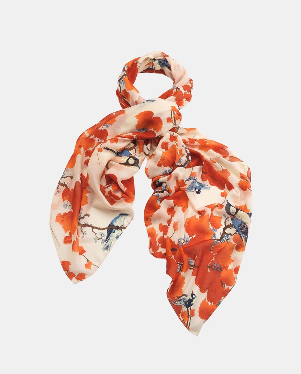 Écharpe Comprido com Estampado de Fantasia - Branco Vermelho-1