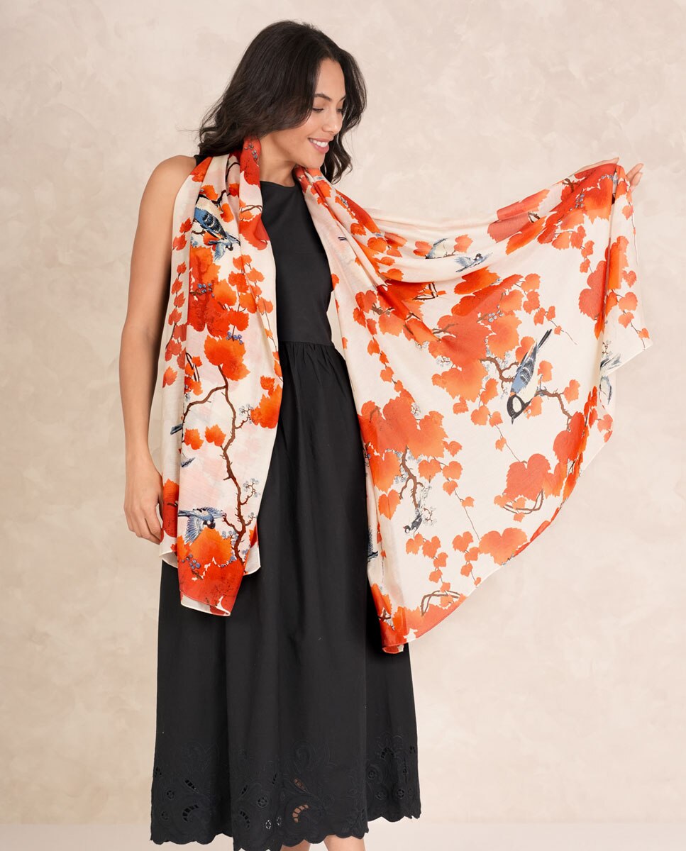 Écharpe Comprido com Estampado de Fantasia - Branco Vermelho-2