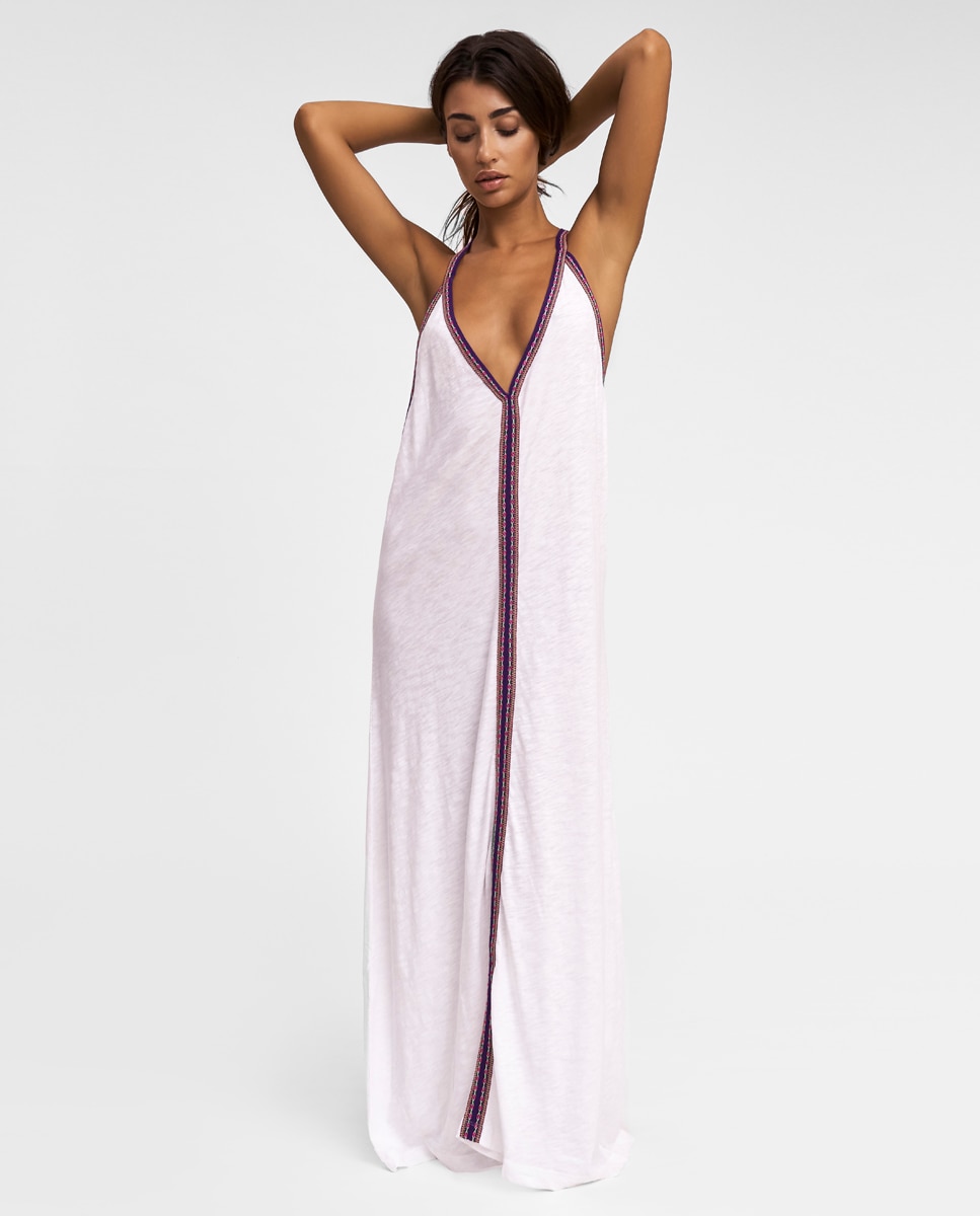 Imagem 0 de Kaftan Comprido Liso com Bordado - Branco