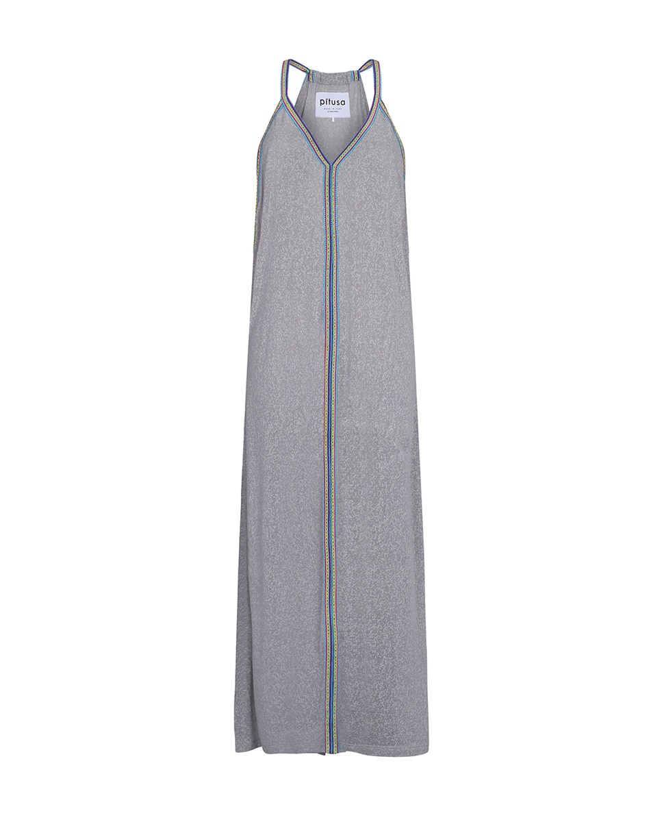 Kaftan Comprido Inca com Decote em Bico Cinzento-claro-2