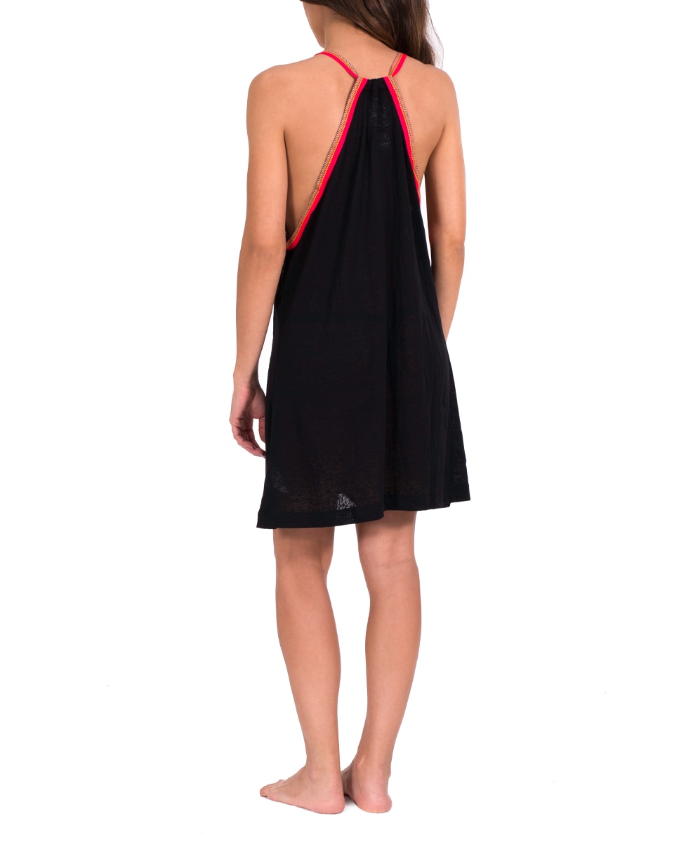 Kaftan Curto Sundress com Fitas Preto-2