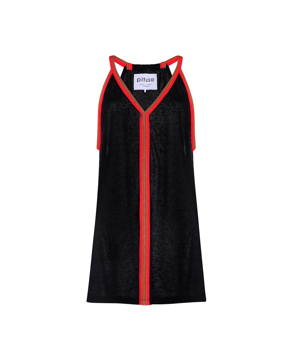Kaftan Curto Sundress com Fitas Preto-5