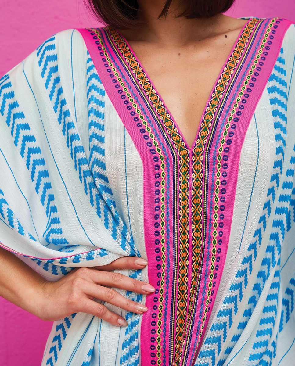 Kaftan com Motivo Étnico Azul-4