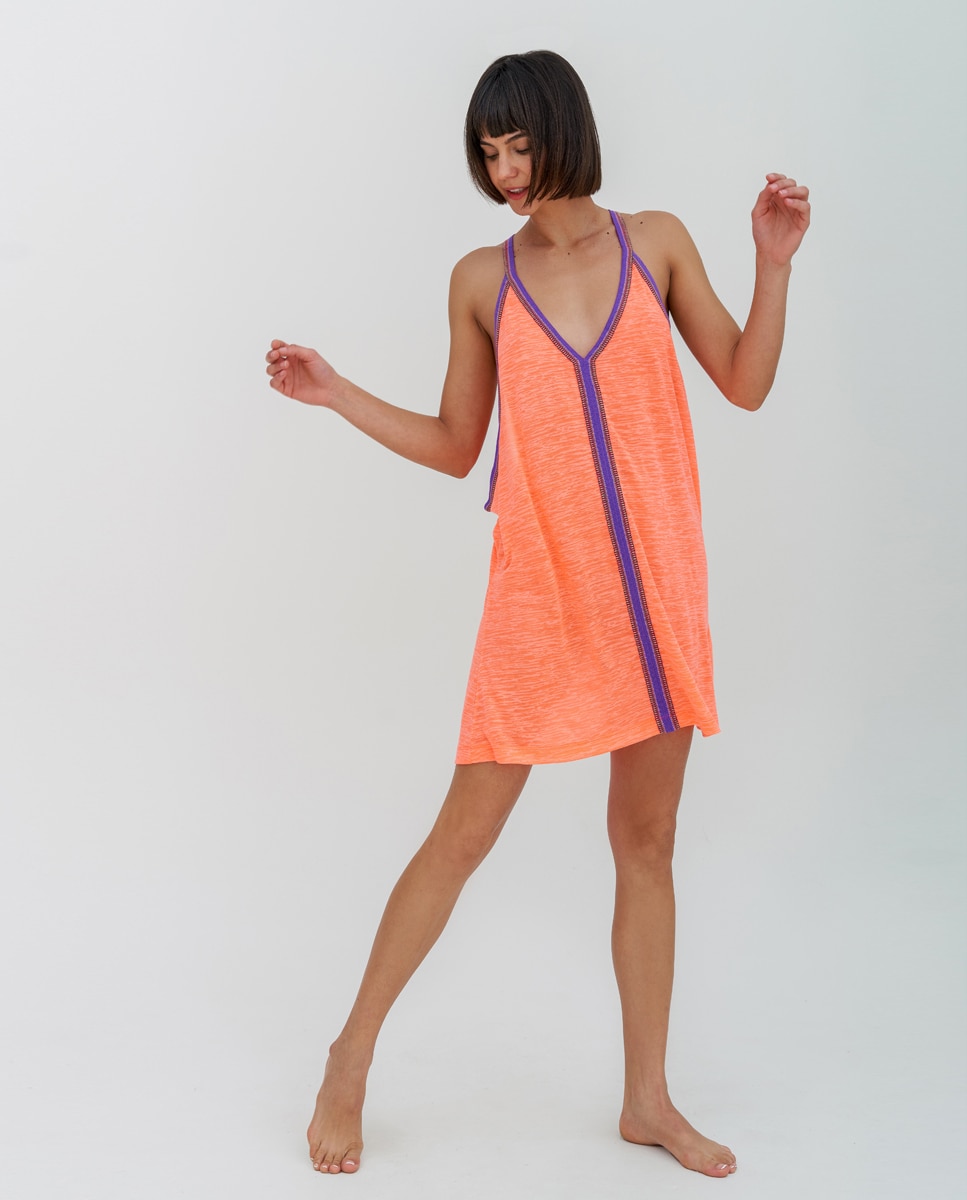 Kaftan de Alças com Detalhe em Contraste - Verde Coral-3