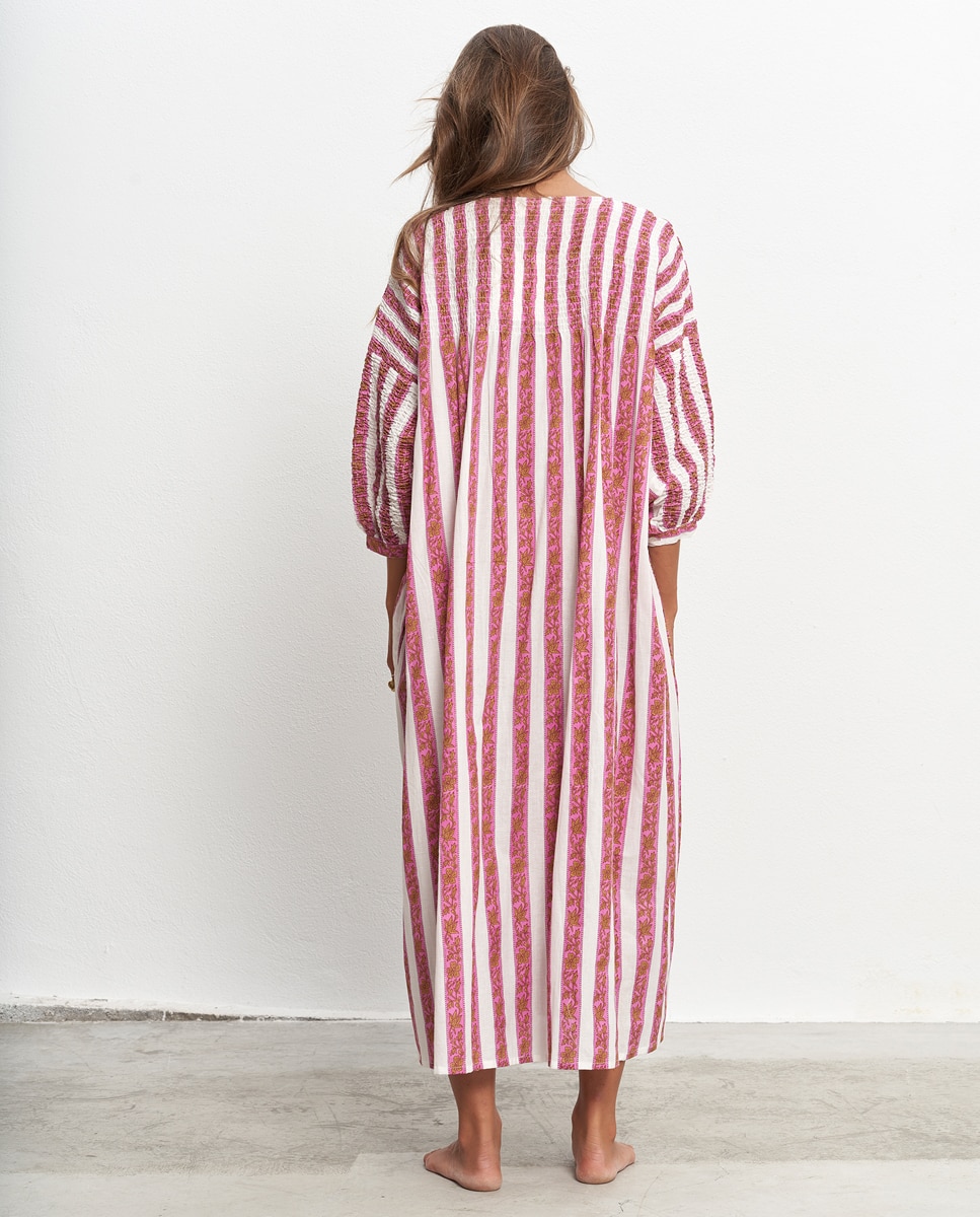 Maxi Vestido Kaftan de Algodão Fúcsia-4