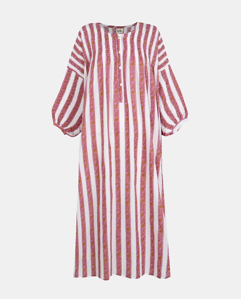 Maxi Vestido Kaftan de Algodão Fúcsia-5