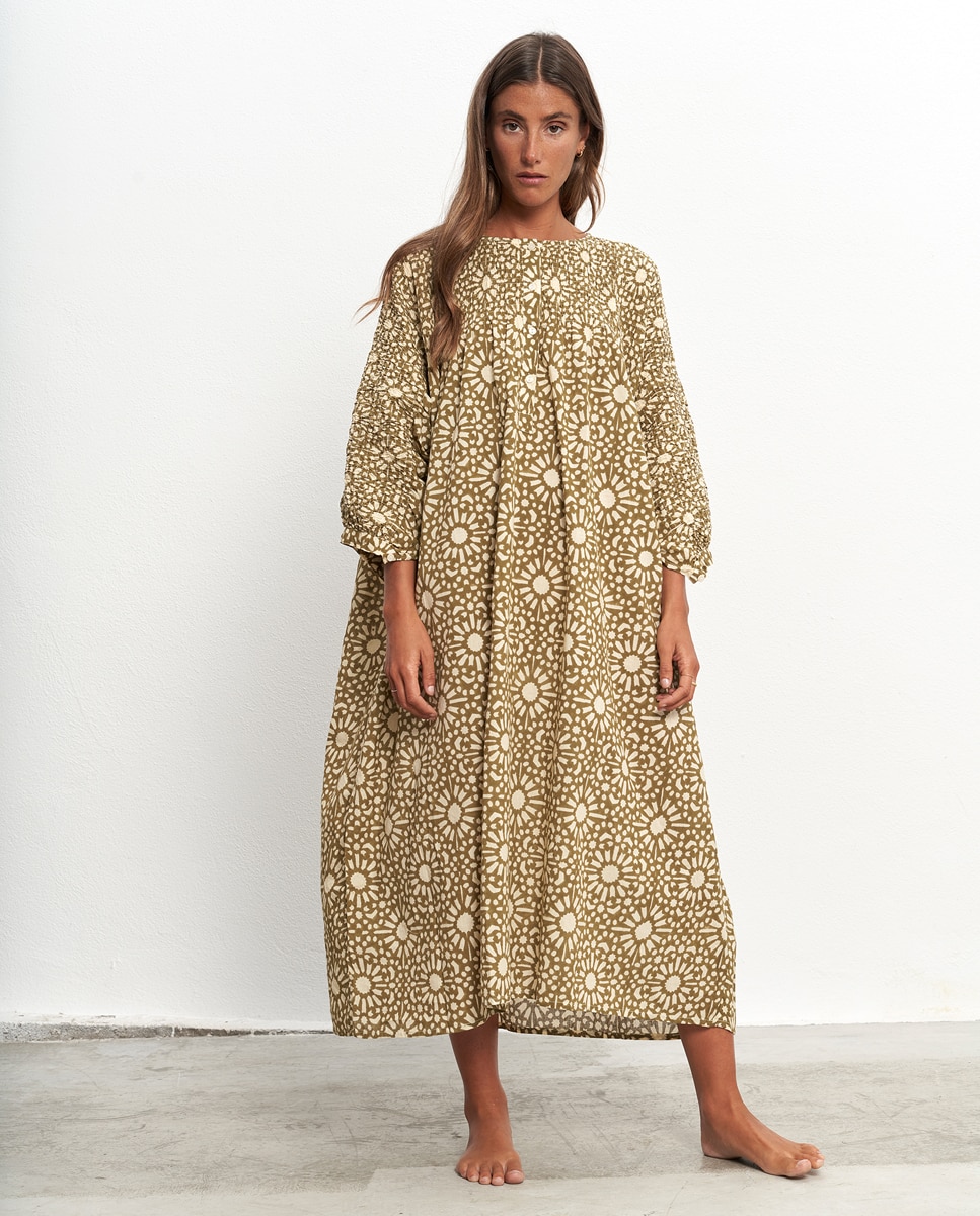 Maxi Vestido Kaftan de Algodão Verde-claro-2