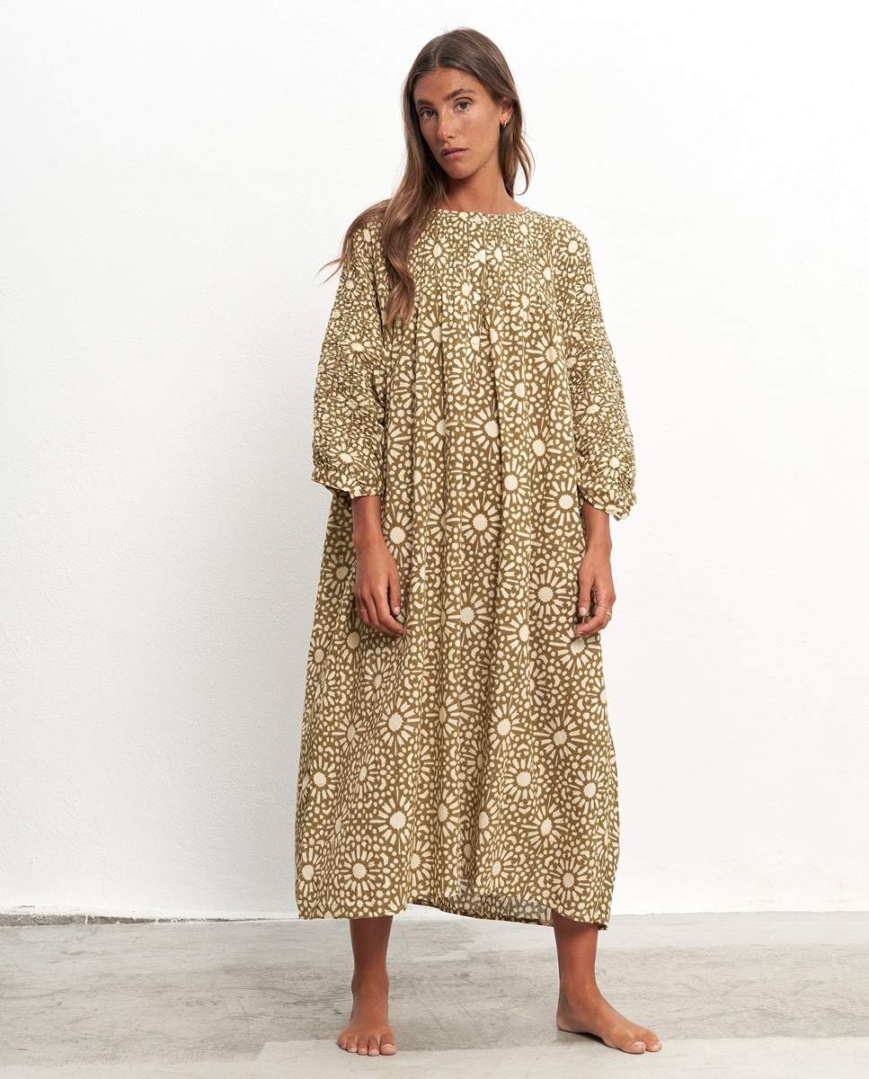 Maxi Vestido Kaftan de Algodão Verde-claro-3