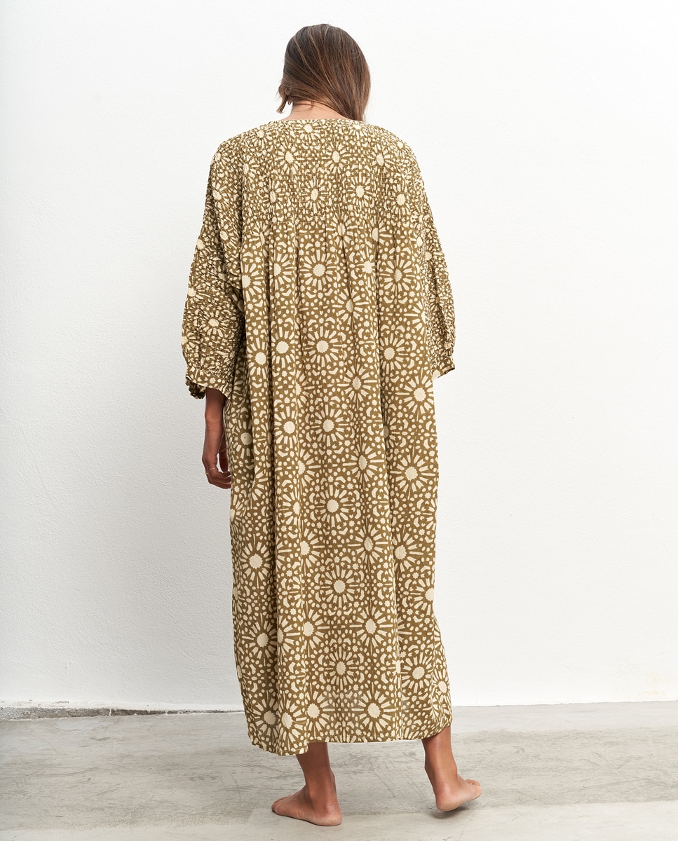 Maxi Vestido Kaftan de Algodão Verde-claro-4
