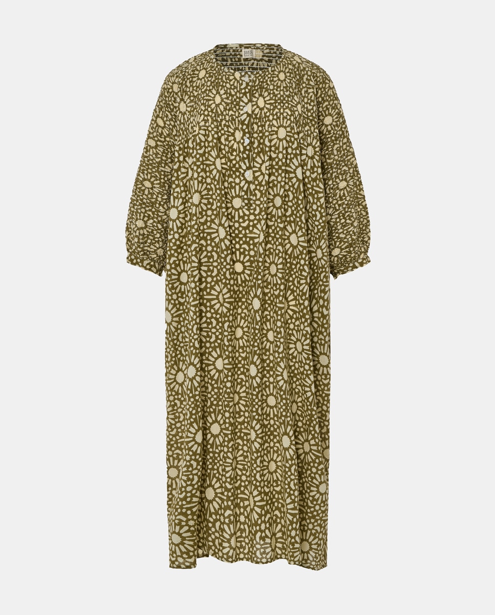 Maxi Vestido Kaftan de Algodão Verde-claro-5