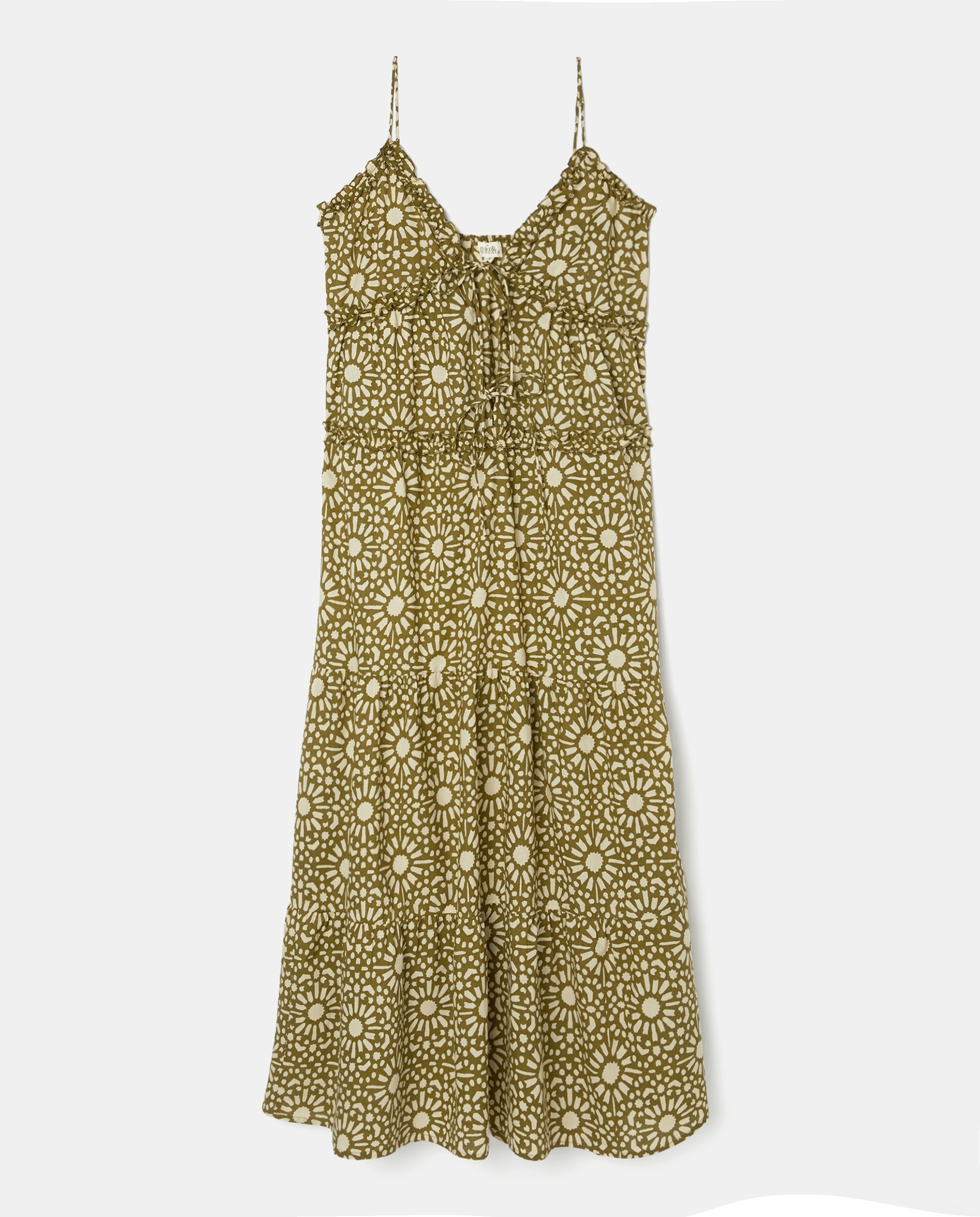 Vestido Kaftan de Alças de Algodão Verde-claro-1