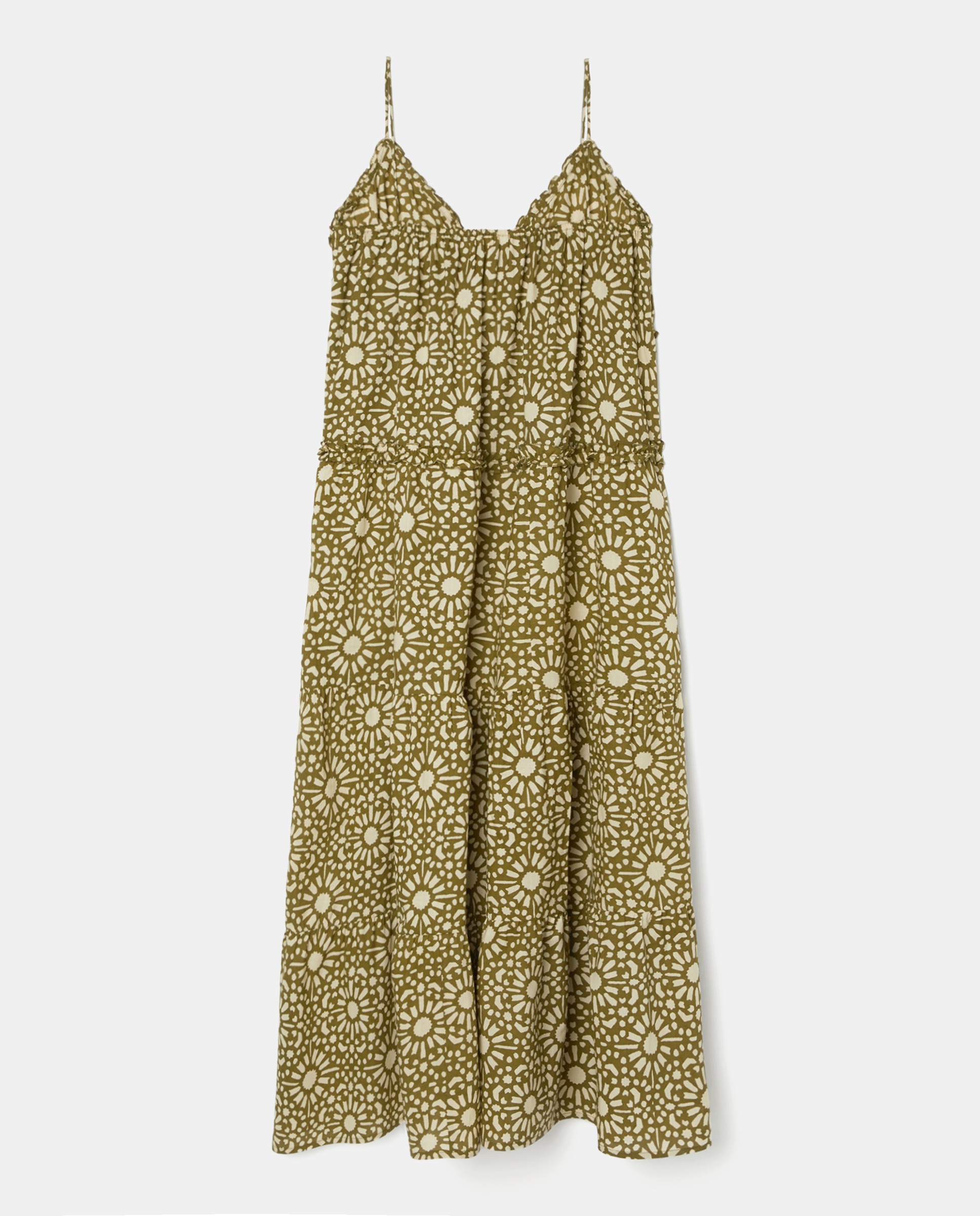 Vestido Kaftan de Alças de Algodão Verde-claro-2