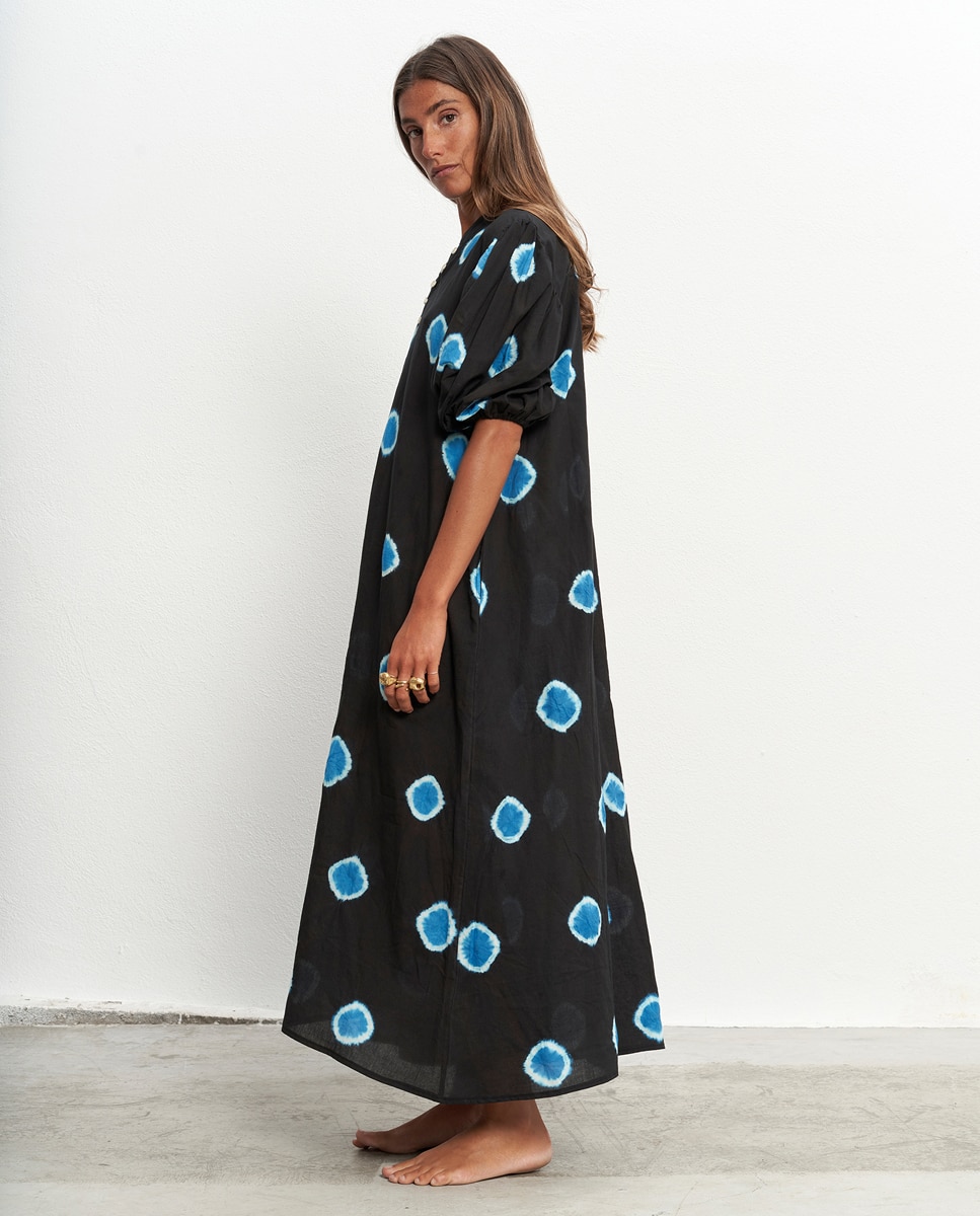 Vestido Kaftan de Algodão Preto-2