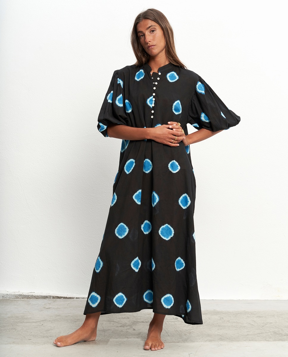 Vestido Kaftan de Algodão Preto-3
