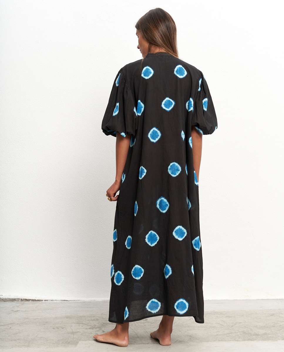 Vestido Kaftan de Algodão Preto-4