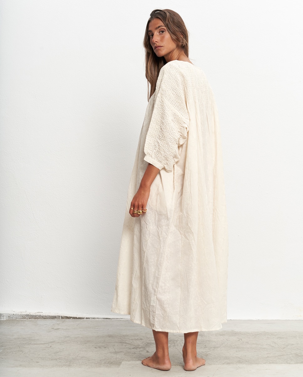 Maxi Vestido Kaftan de Algodão Branco-4