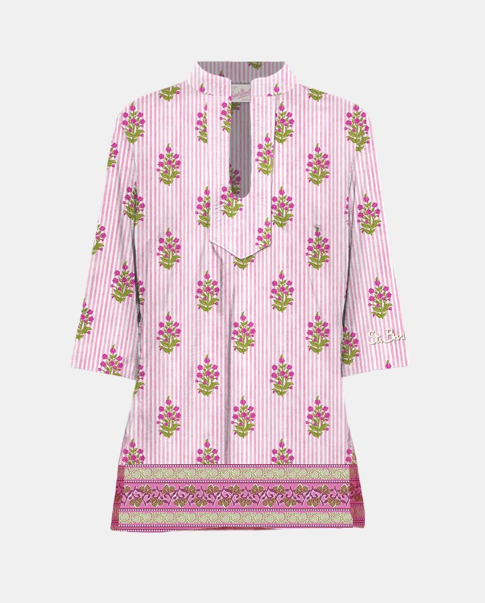 Kaftan de Algodão com Estampado Floral Rosa-1