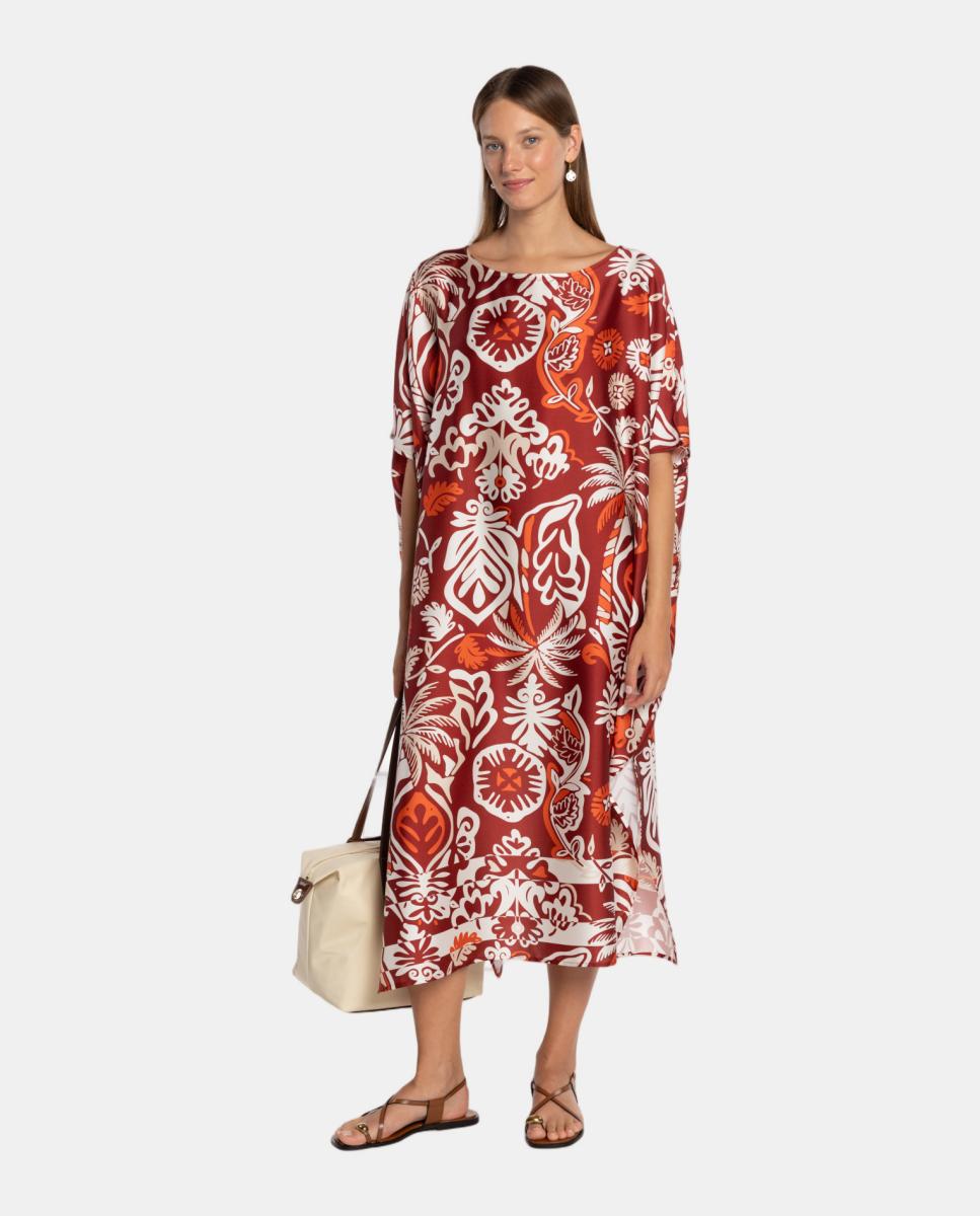 Imagem 0 de Kaftan com Estampado Floral-Ornamental e Decote Redondo