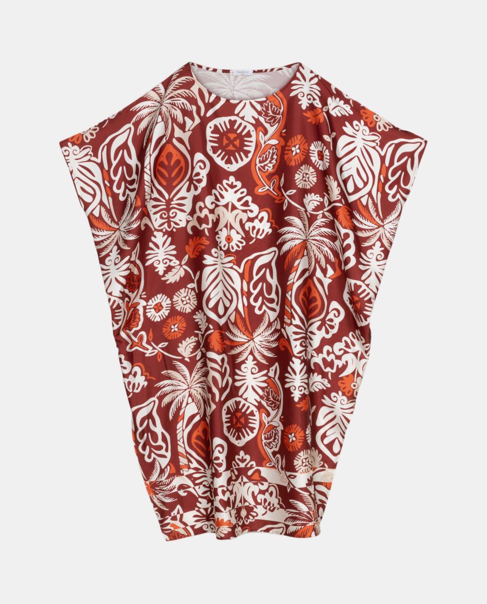 Kaftan com Estampado Floral-Ornamental e Decote Redondo Grená-6