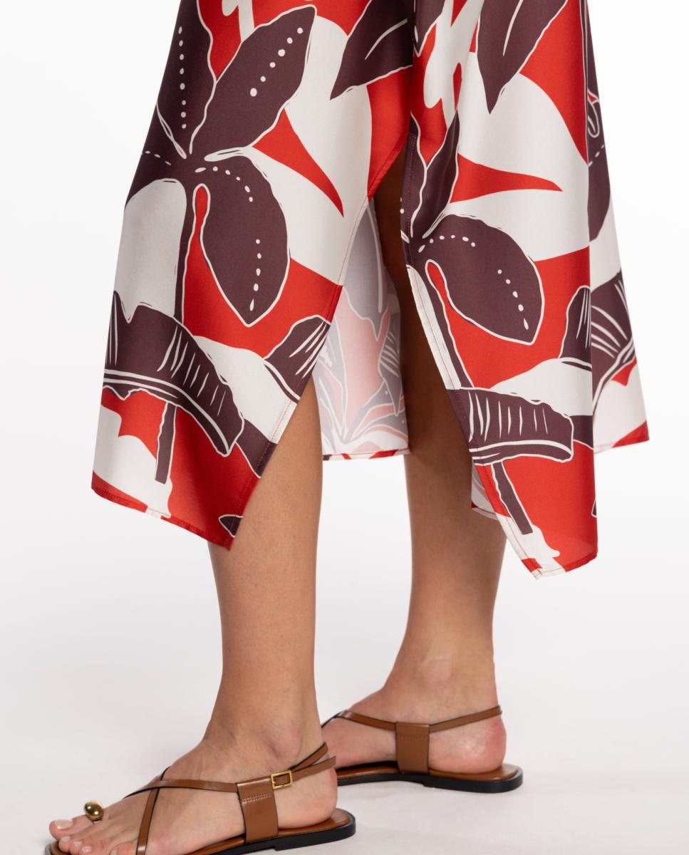 Caftán con estampado de inspiración tropical y cuello en "V" con detalle de lazada. - Naulover - Rojo Rojo-6