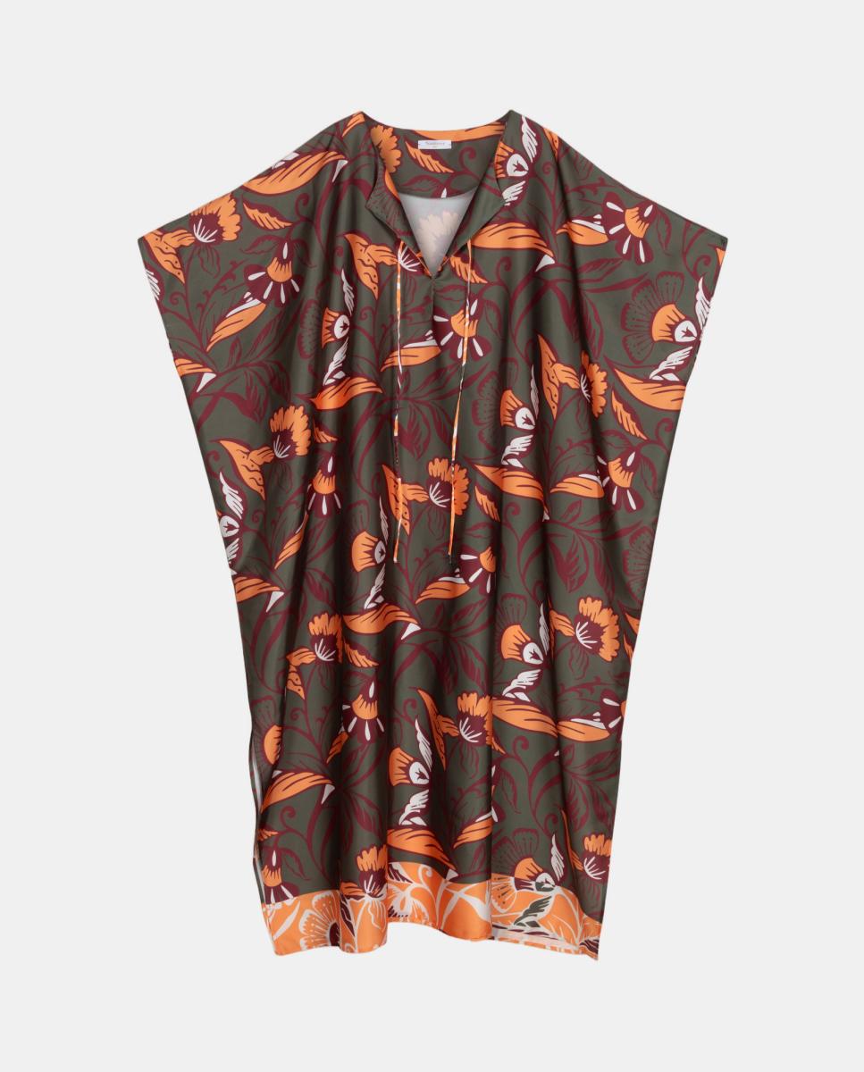 Caftán con estampado floral y cuello