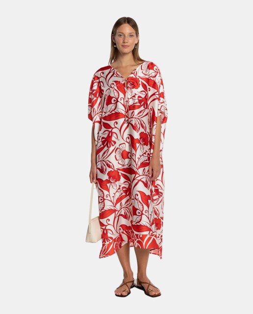 Imagem 0 de Kaftan com Estampado Floral e Decote em "V" com Efeito de Mini Aba e Laço.