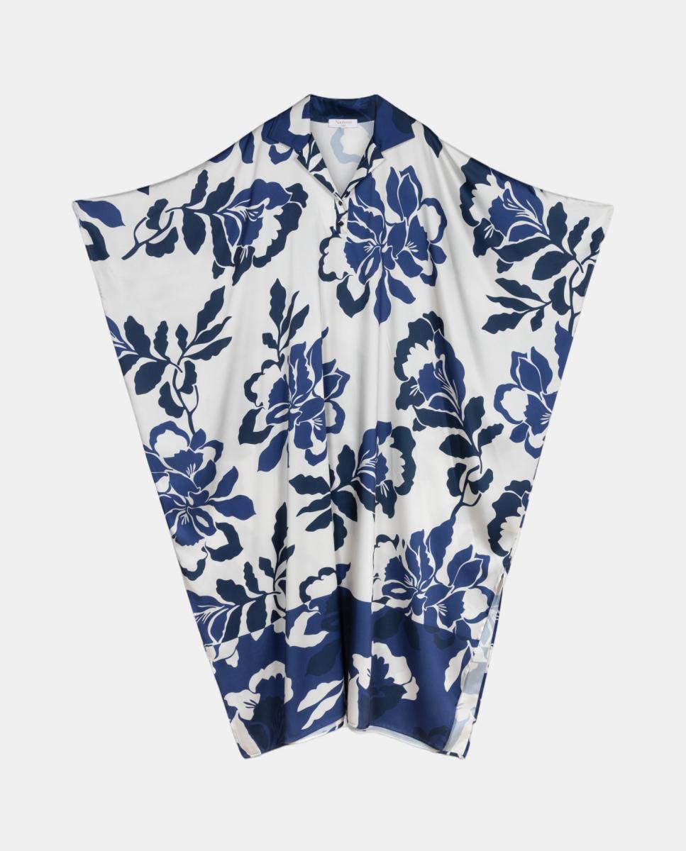 Kaftan com Estampado Floral Grande e Colarinho de Camisa com Botões Metálicos. Cru-7