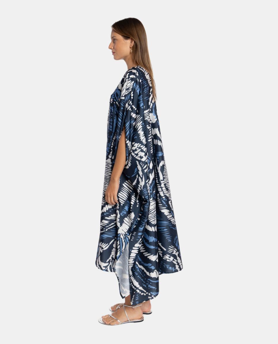 Kaftan com Animal Print de Zebra e Prega à Frente com Decote em "V" Azul-marinho-3