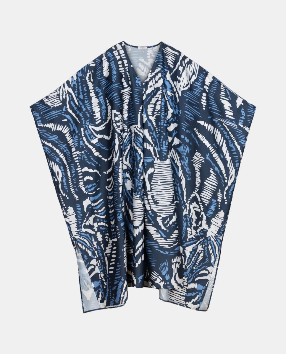 Kaftan com Animal Print de Zebra e Prega à Frente com Decote em "V" Azul-marinho-7