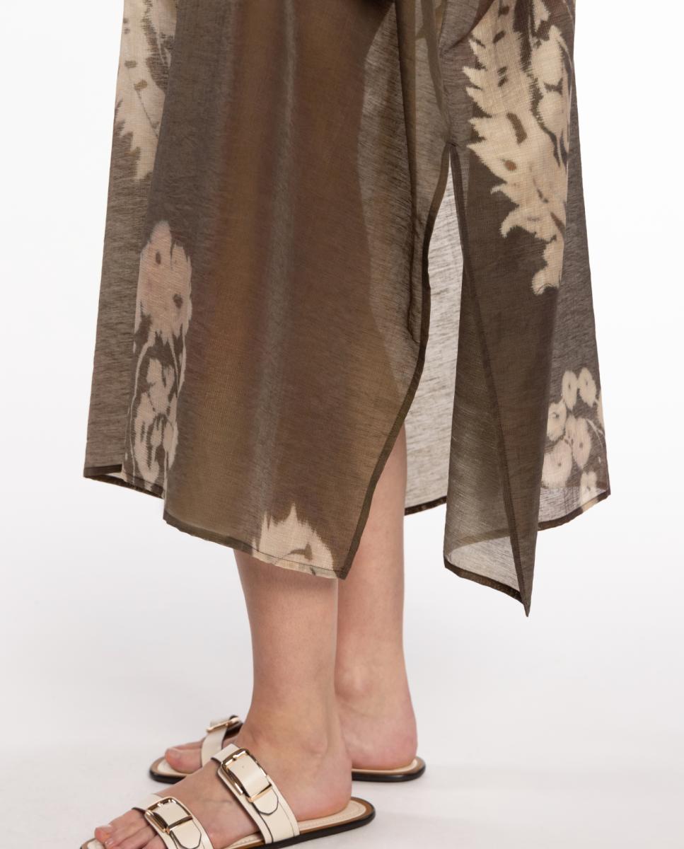 Kaftan com Estampado Paisley Grande e Decote em "V" com Efeito de Mini Aba com Laço Castanho-6
