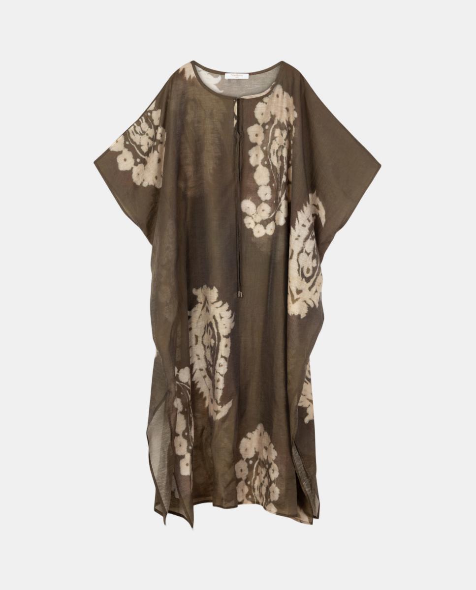 Kaftan com Estampado Paisley Grande e Decote em "V" com Efeito de Mini Aba com Laço Castanho-7