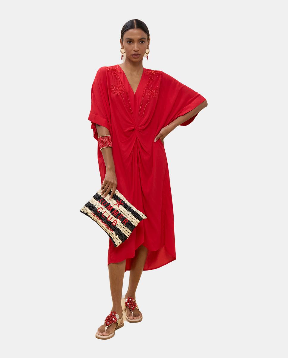 Imagen 3 de Vestido midi de lino anudado - Lola Casademunt - Rojo Rojo