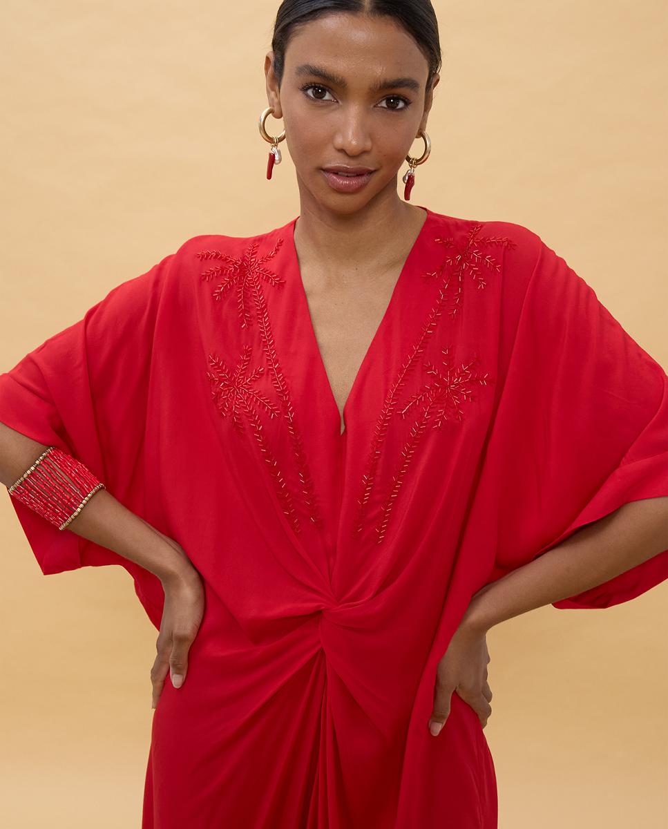 Imagen 8 de Vestido midi de lino anudado - Lola Casademunt - Rojo Rojo